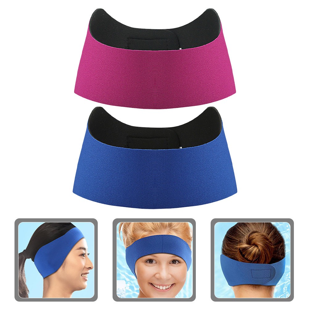 2Pcs Reusable Swim Ear Headbands with Hook and Loop for Bathing and Swimming