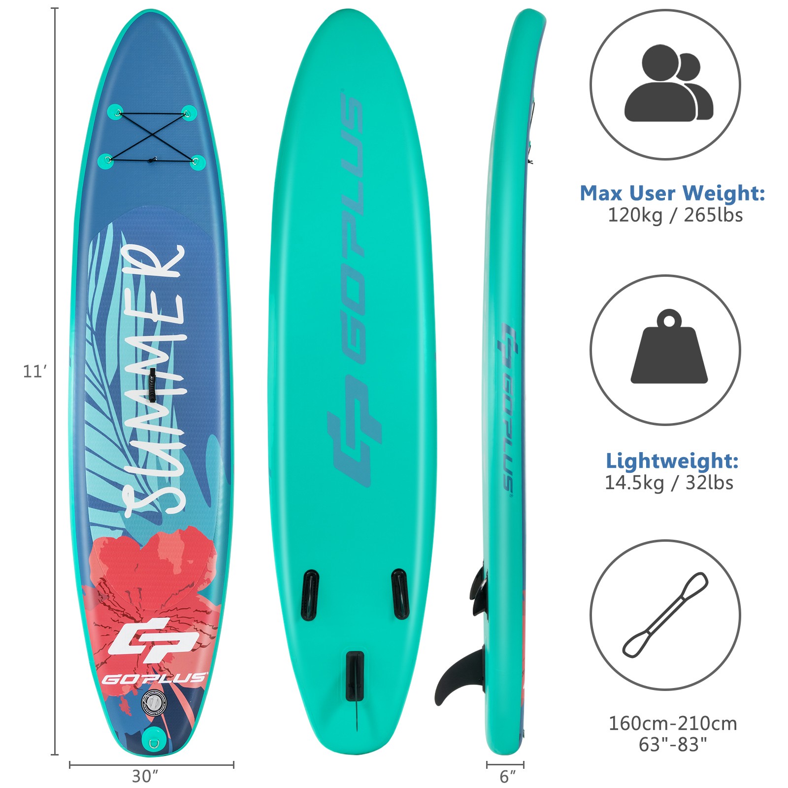 Costway 11ft Inflatable Stand Up Paddle Board W/ Backpack Leash Aluminum Paddle