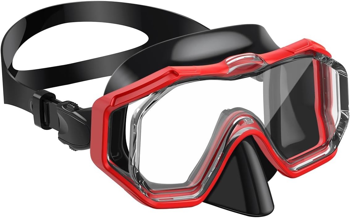 “Swim Goggles with Nose Cover,Latest HD 3-Window Wide Adults 1 Pack Black Red “