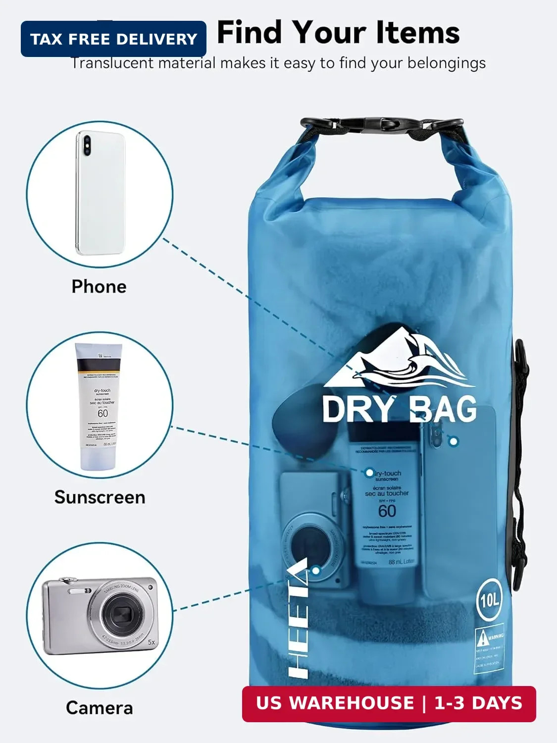 HEETA Dry Bag Waterproof for Women Men, 5L/10L/20L/30L/40L Roll Top Lightweight