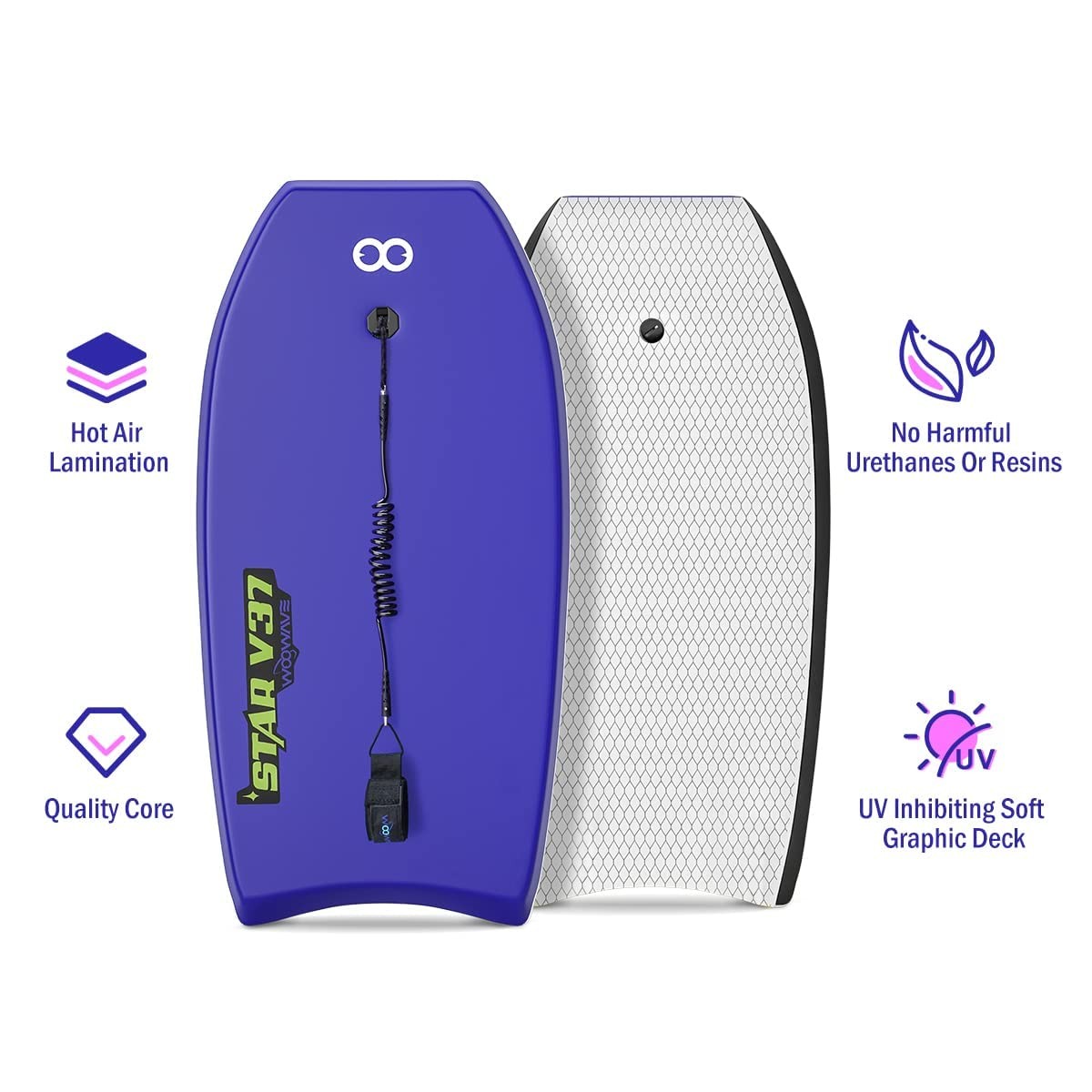 Woowave Bodyboard 33-Inch/37-Inch/42-Inch Premium Ixpe Body Board Coiled Wrist