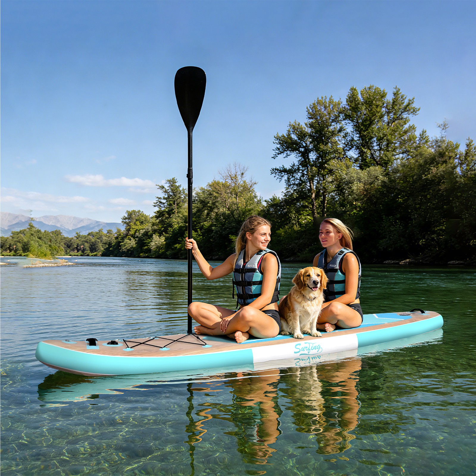 11FT Inflatable Surfboard Paddle Board 33″ Wide 330LBS Capacity 3-Fin System