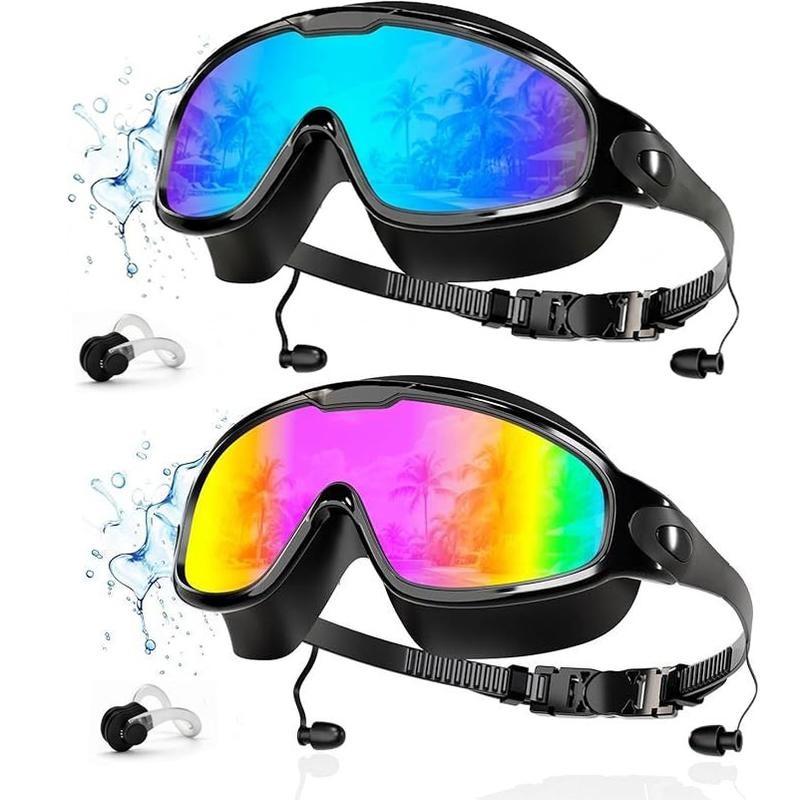 2 Pairs of Wide View Swimming Goggles, Anti-Fog/UV No Leak for Men & Women