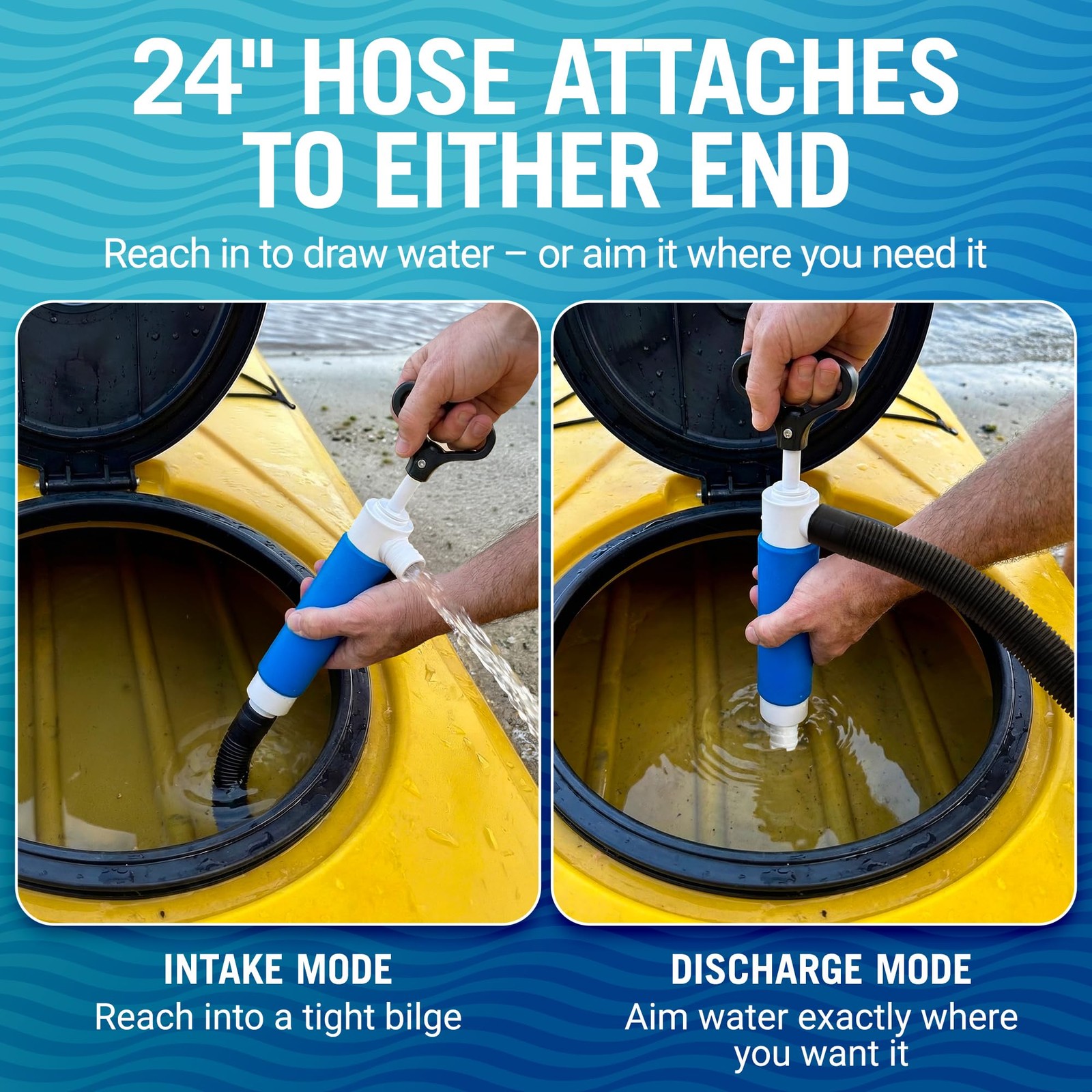 Manual Bilge Pump for Kayak Canoe Dinghy, Handheld Siphon Bailer with 24 Blue