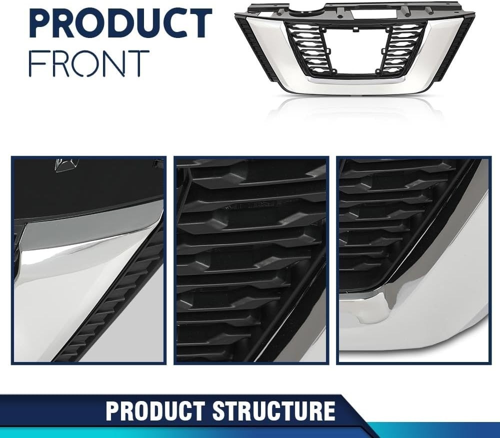 Front Upper Bumper Grille Assembly, Compatible with Nissan Rogue 2017 2018 2019
