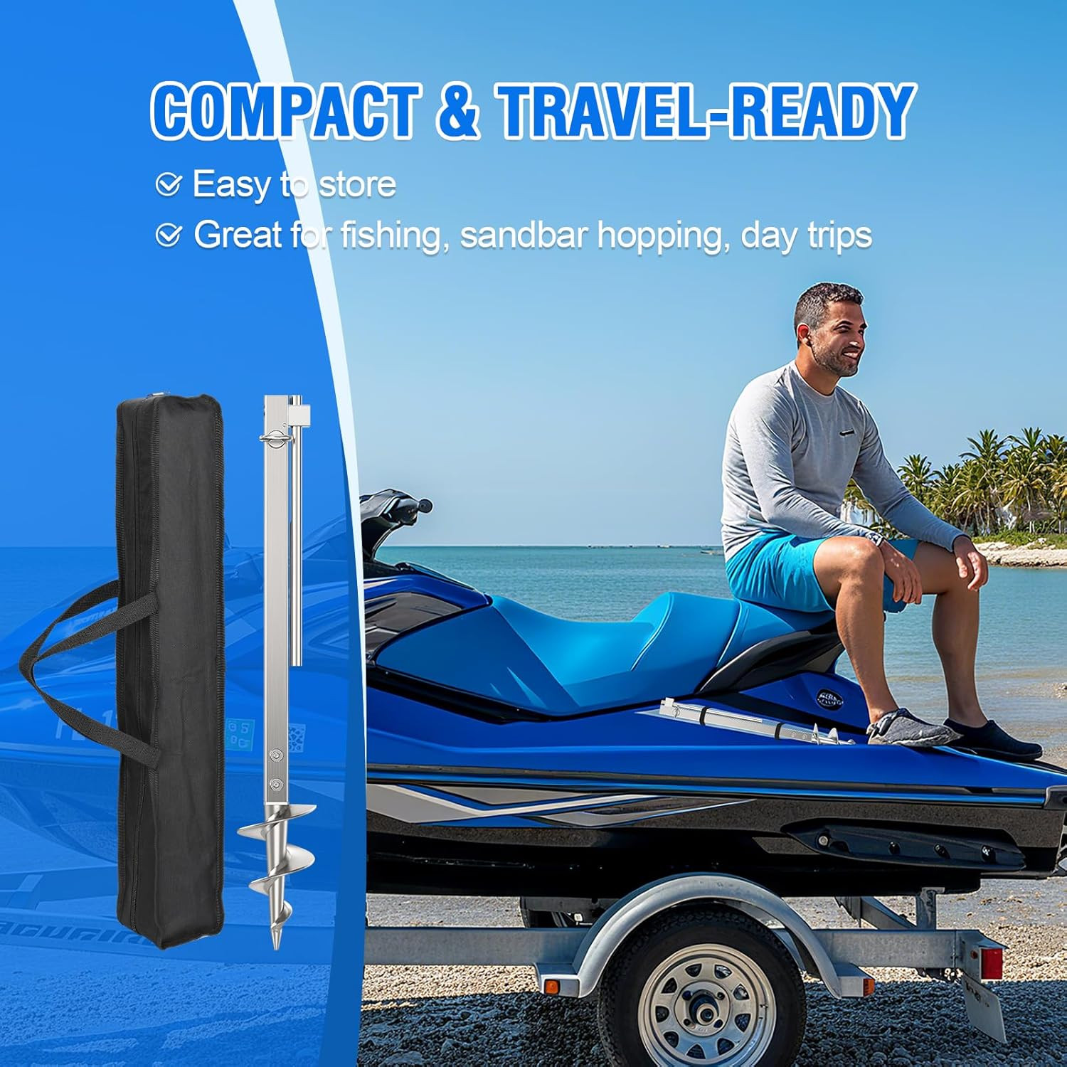 Heavy Duty 22″ Screw-In Sand Anchor Pole for Boats, Jet Skis, and Kayaks
