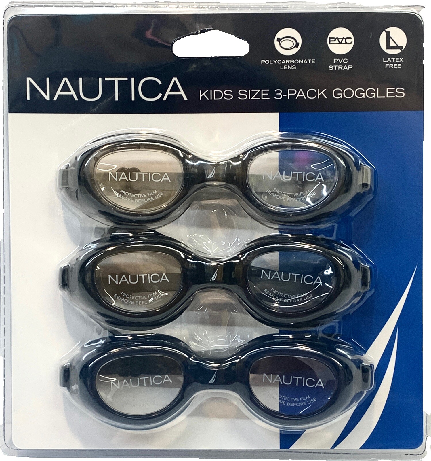 Nautica Goggles Kids Size 3 Pack Adjustable (3 Colors) Swimming Beach Pool