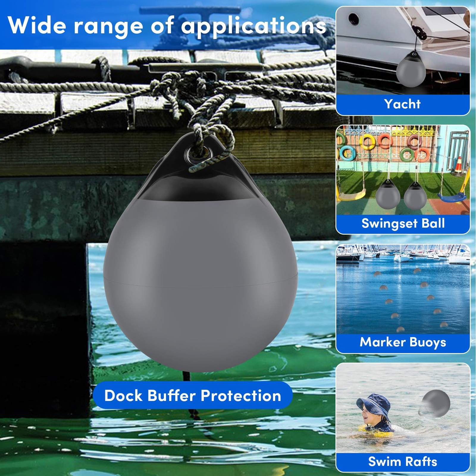 VEITHI 2 Pack 15 x 18 in Grey Mooring Buoy Boat 15 inch, 2