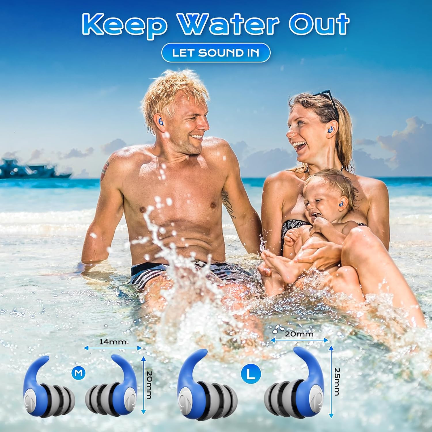 Waterproof Swimming Ear Plugs for Adults – 3 Pairs of Reusable Soft Silicone Swi