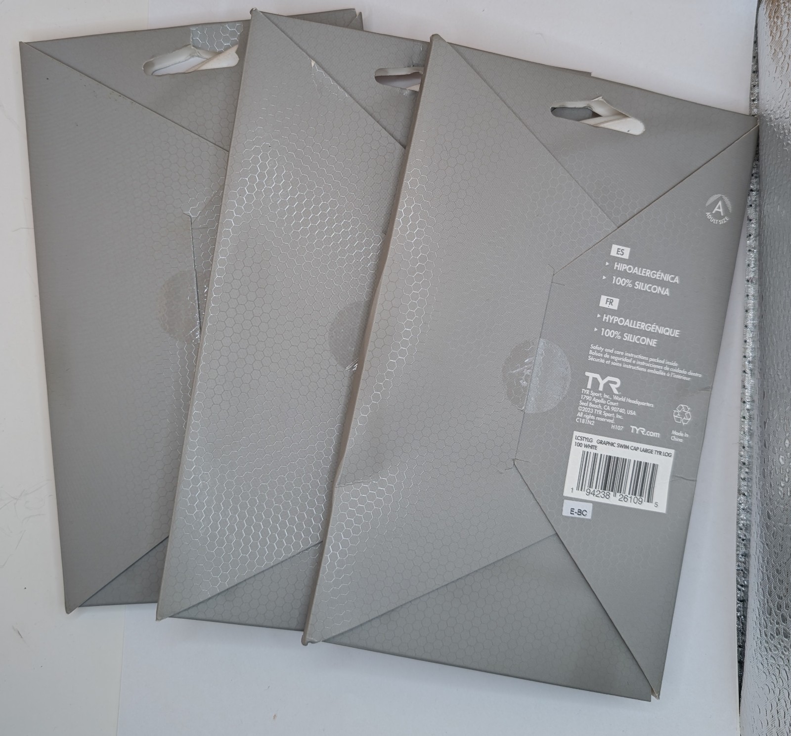 3pk New TYR Hypoallergenic 100% Silicone Swim Cap White Large