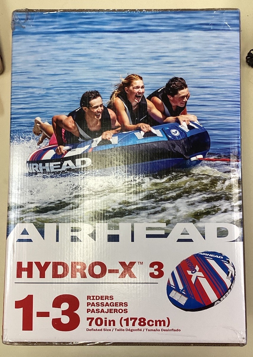 AIRHEAD HYDRO-X 3 Inflatable 1-3 Rider Boat Towable Water Tube 70-in
