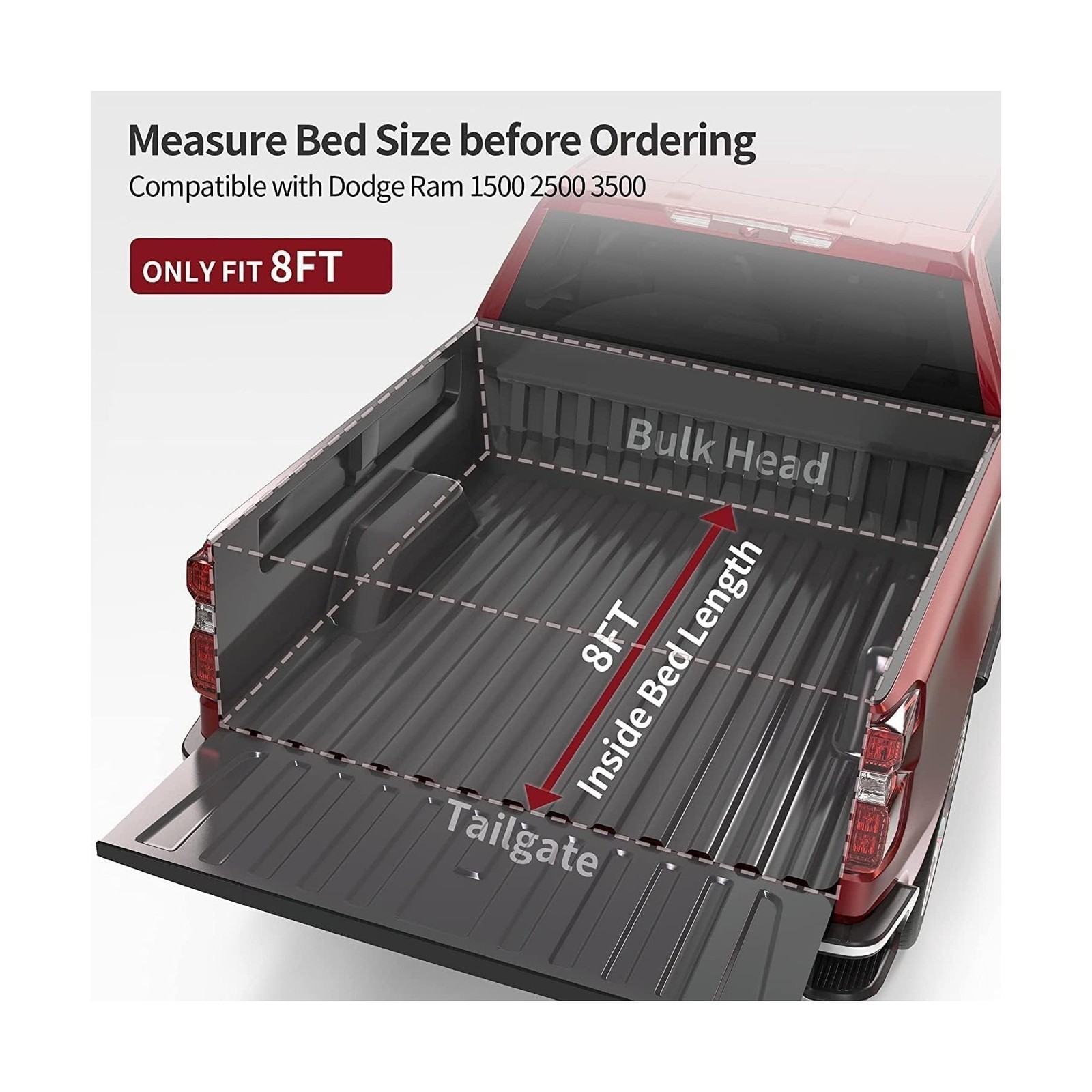 Soft Tonneau Cover – Fit Dodge Ram 1500/2500/3500 02-26, 8ft Bed
