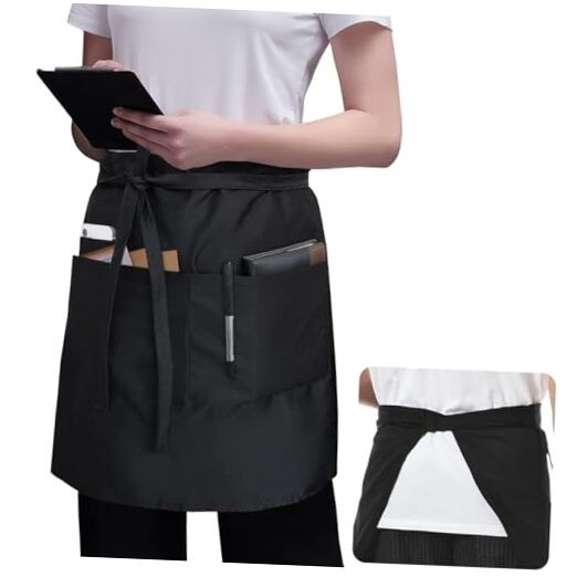 Server Apron with 3 Pockets 18 Inch Long Waiter Waitress Bistro 1 Pack Black