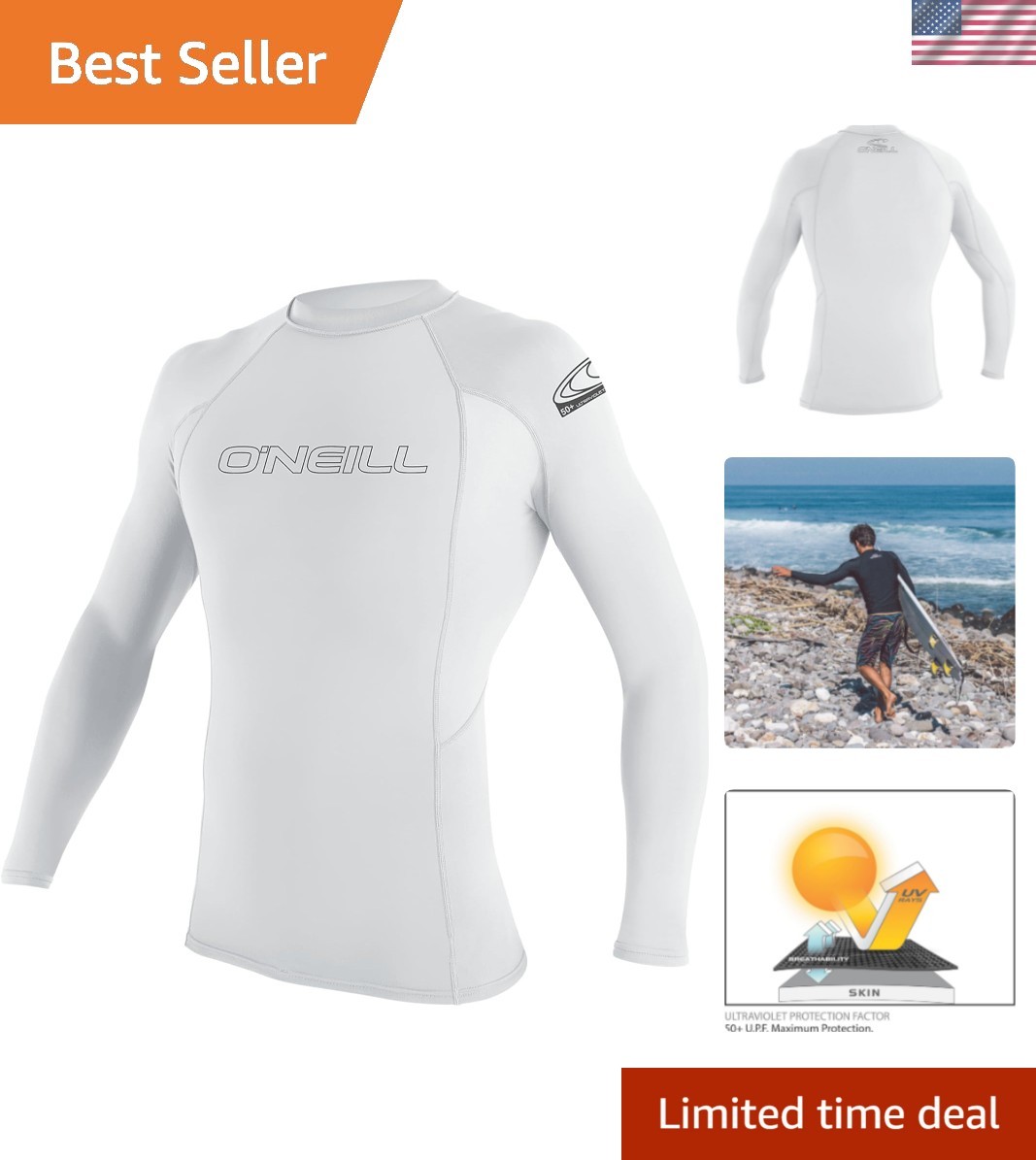 Men’s Basic Skins Long Sleeve Rashguard, UPF 50+ Sun and Rash Protection for …