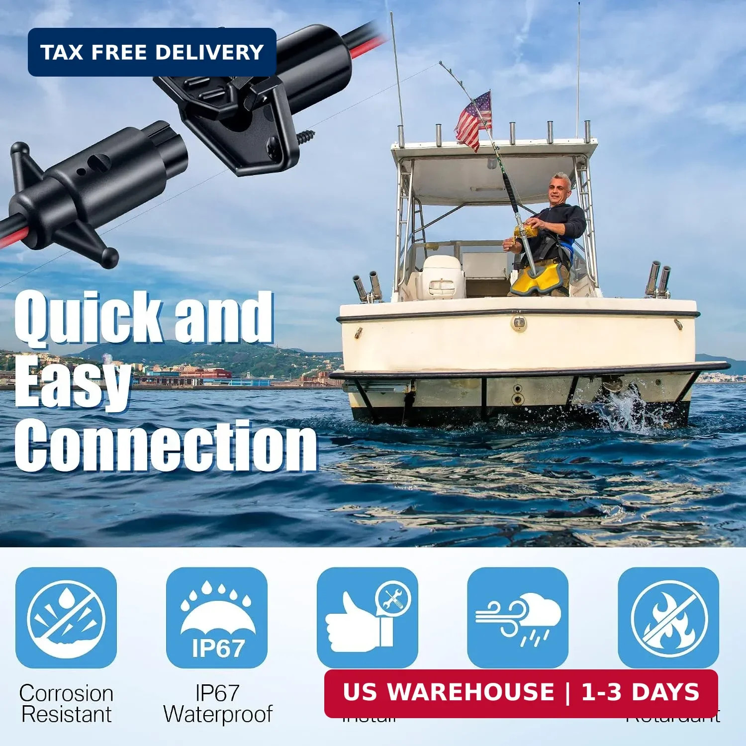 Saillong Trolling Motor Plug, Trolling Motor Plug Receptacle,12V Male & Female C