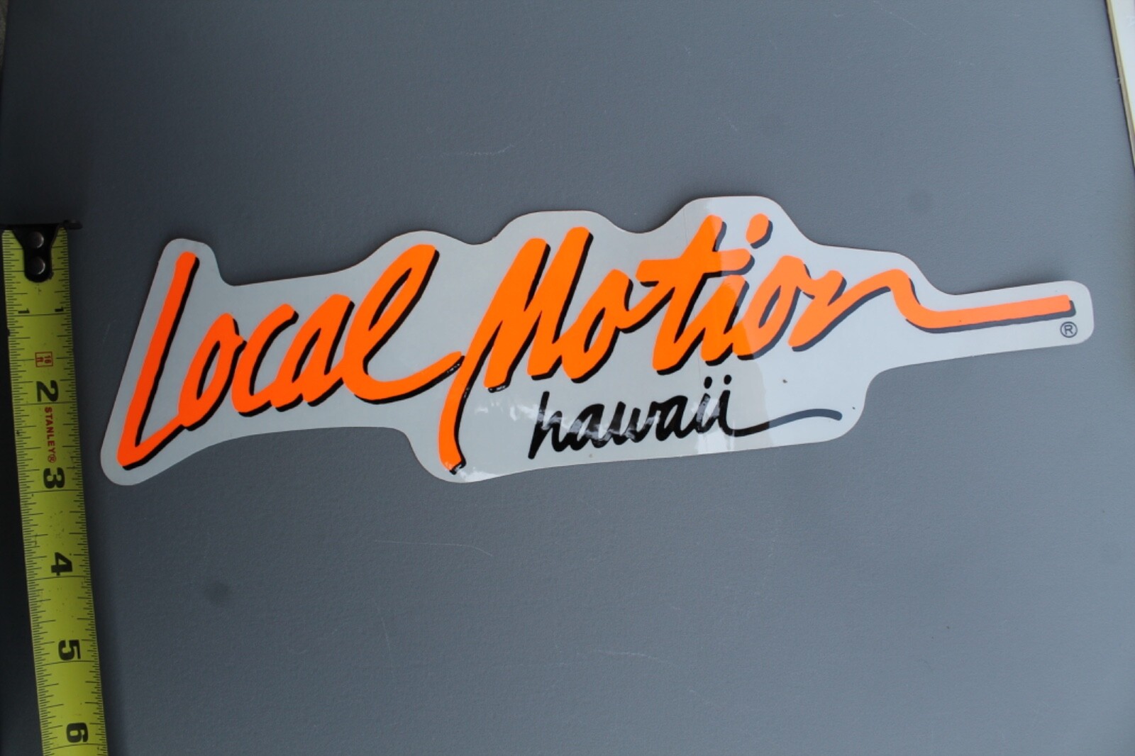 LOCAL MOTION Hawaii Surfboard Clear Neon Orange 80’s LM1 Vintage Surfing STICKER