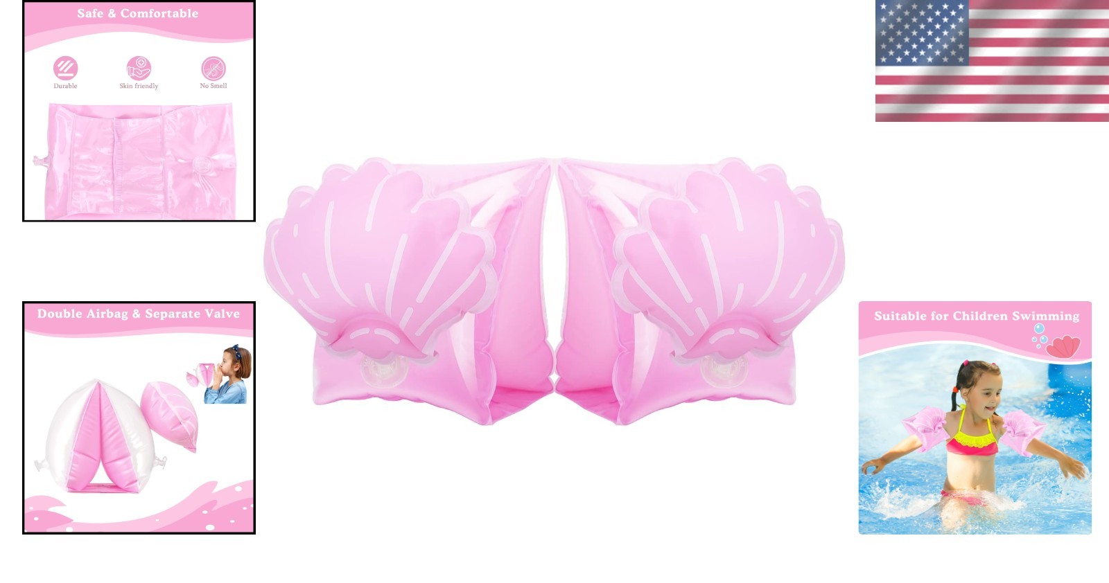 Cute Scallop Inflatable Arm Bands for 3-6 Olds – Enhance Swimming Skills