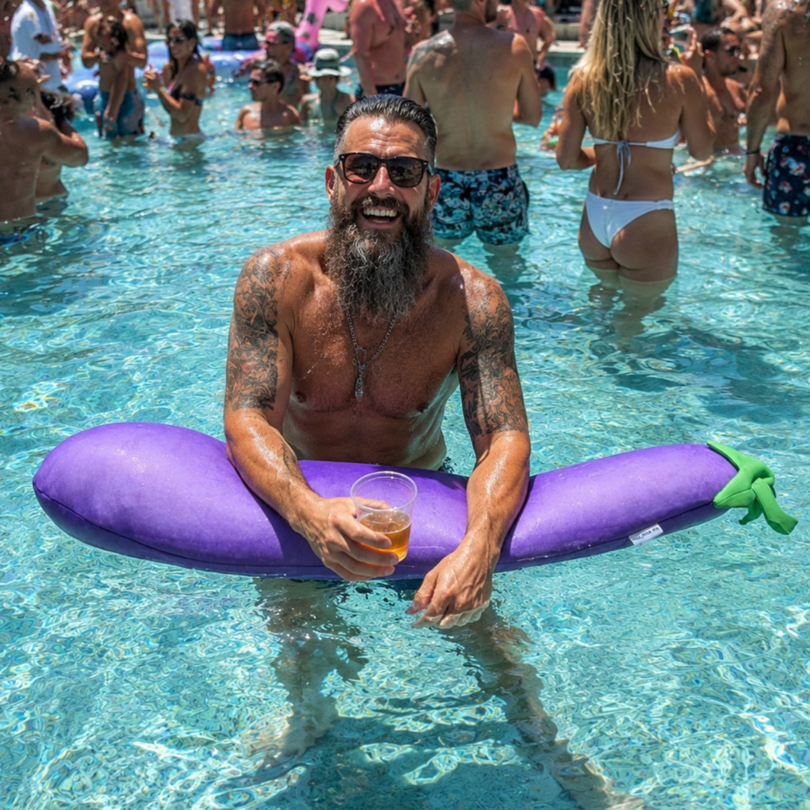 The BeanDock Eggplant Pool Float | Bean Bag Float | No Inflation | Adult Lounger