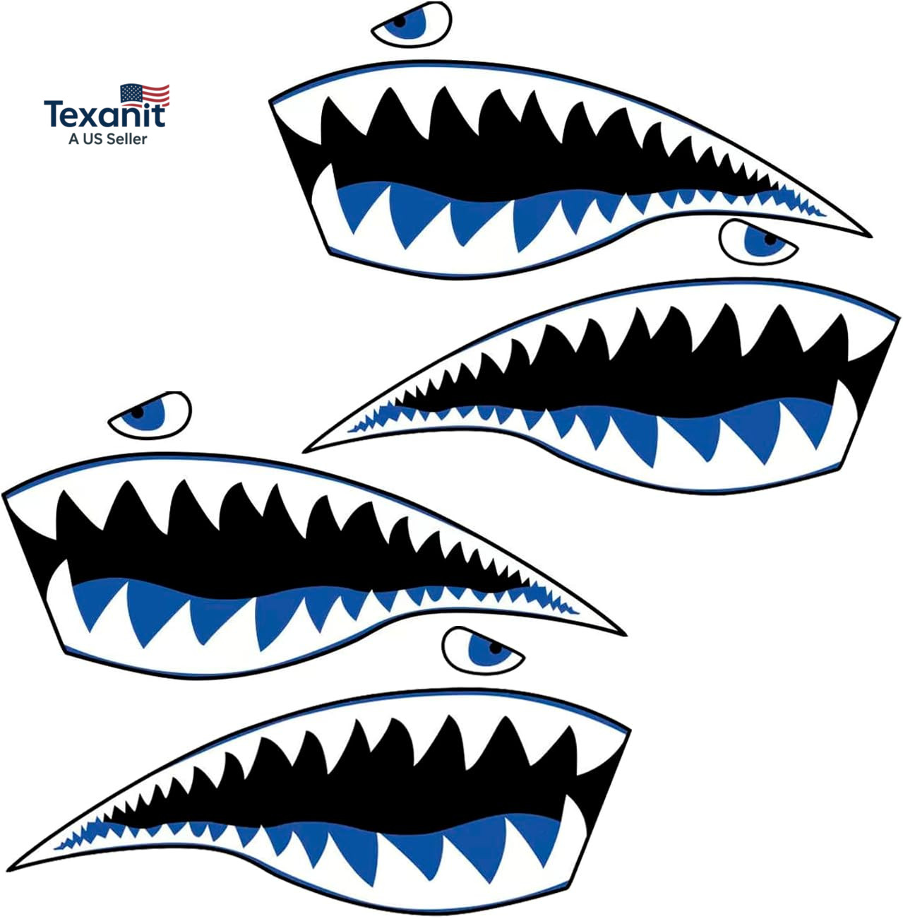 Kayak Stickers Decals Waterproof,2 Pairs Shark Teeth Sticker,Flying Tiger Decal,