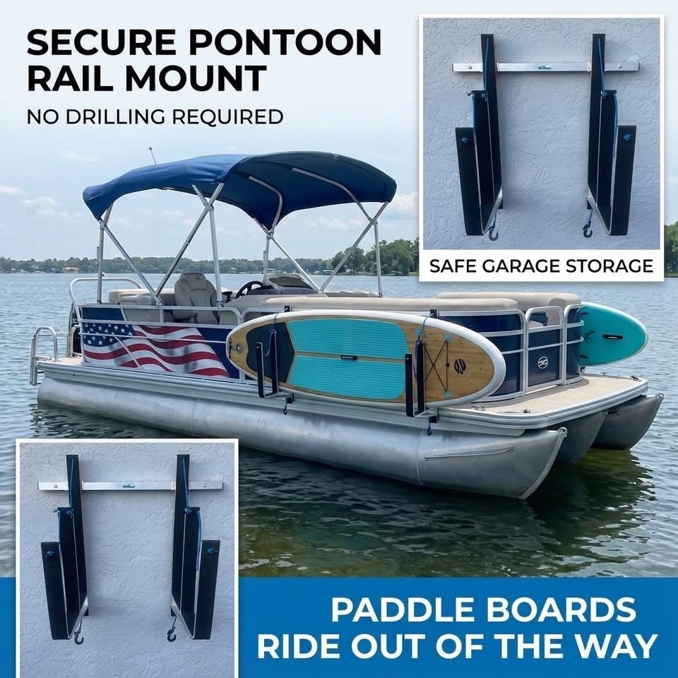 Pontoon Boat Dual Wake/Paddle Board Solution w/Storage Rack