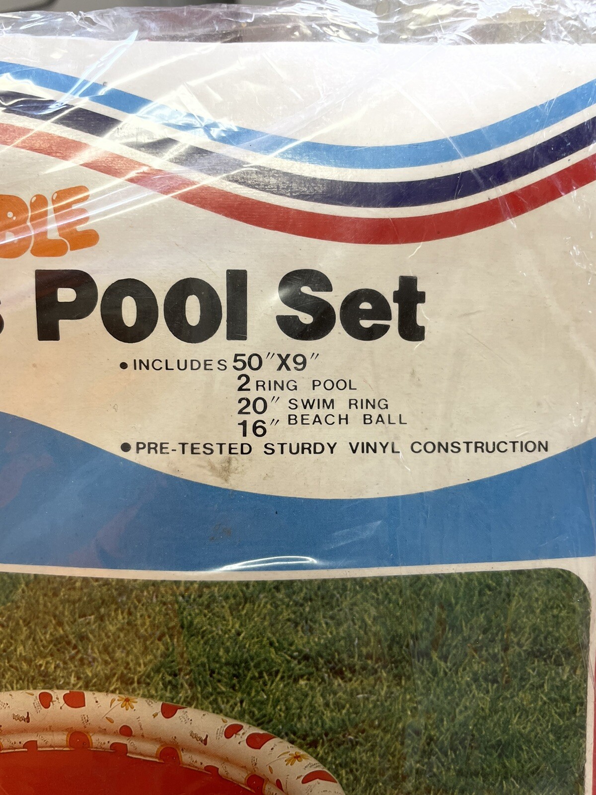 Vintage vinyl Swim Ring Pool Beach Ball Inflatable 3 Piece Set LOVE Rare HTF