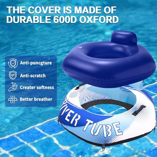 54”Heavy Duty River Tube with Canvas Cover Large Pool Floats Adults Blue