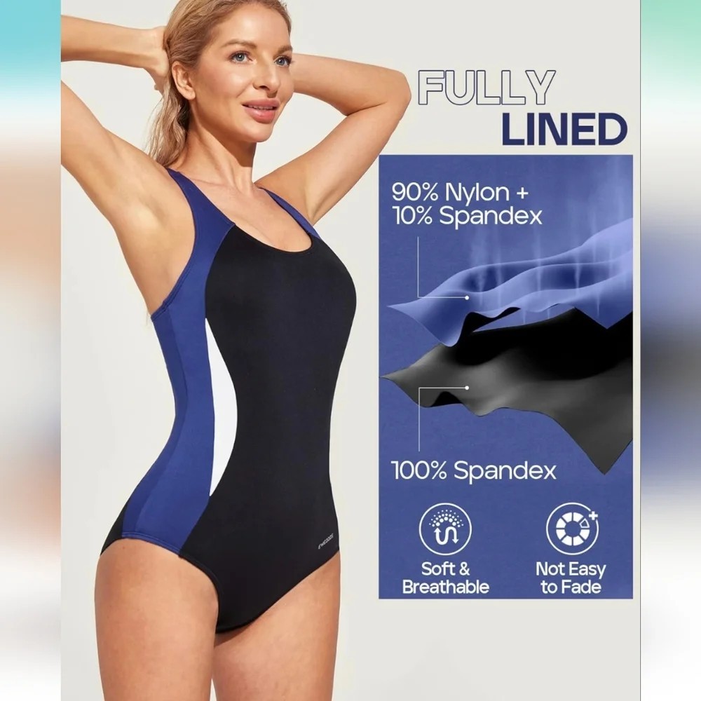 EWEDOOS Women’s Competitive One-Piece Swimsuit Black/Blue/White L Poly/Spandex