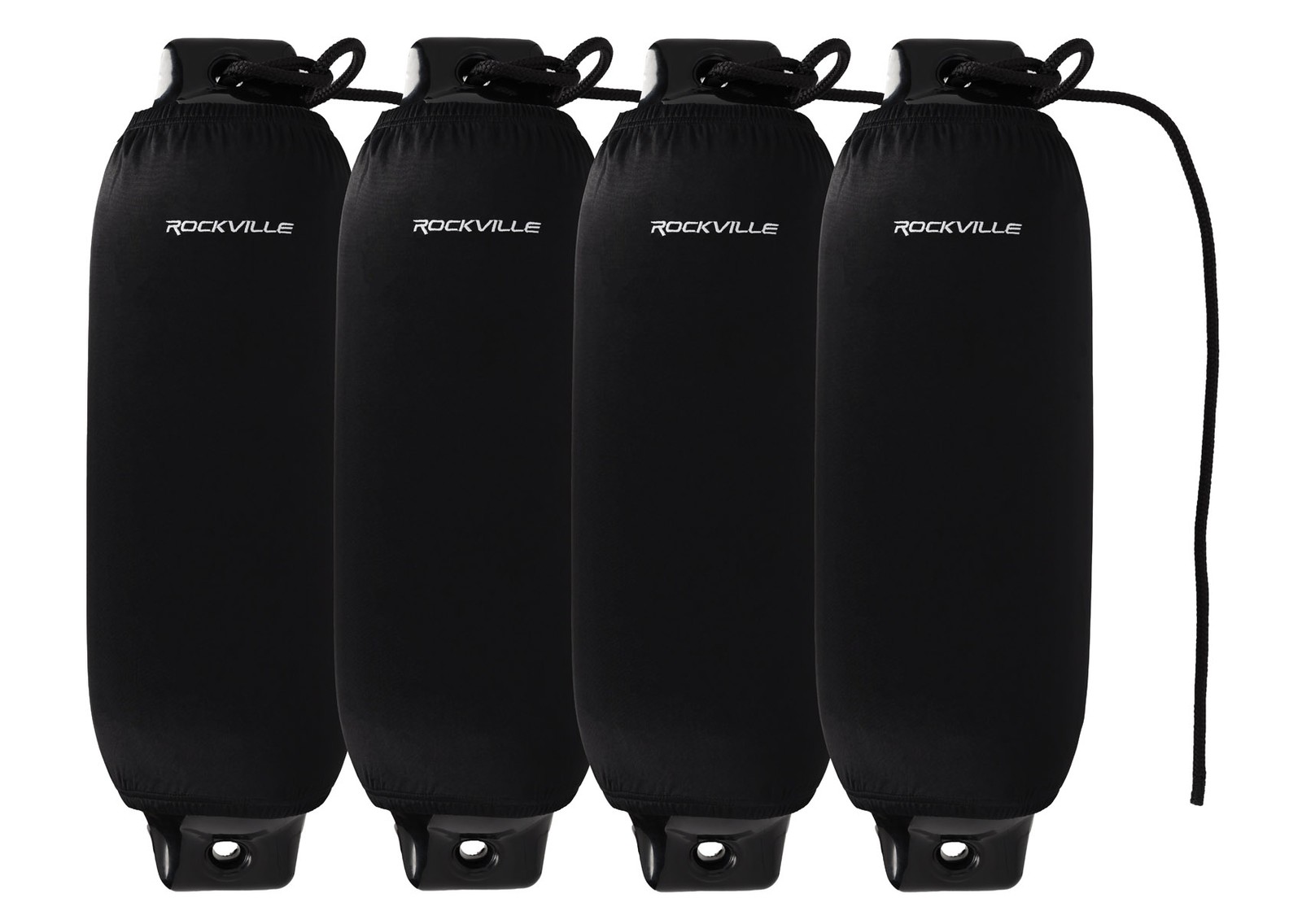 Rockville FEN410-BLACK Boat Fender Package 4 Bumpers 10″x30″, 4 Covers, 4 Lines