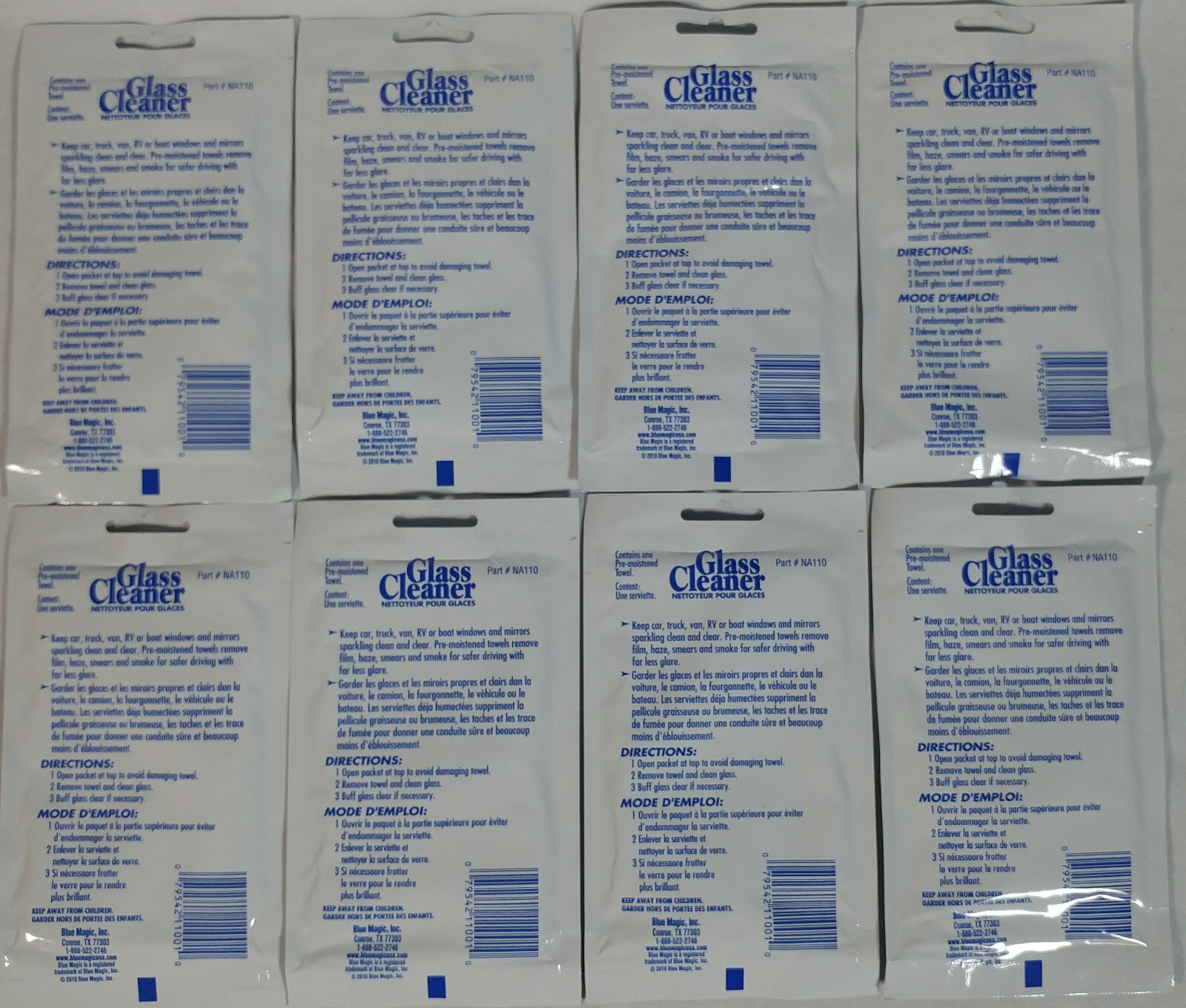 (8) NEW Packs Blue Magic Glass Cleaner Towel Removes Road Film Smears & Smoke