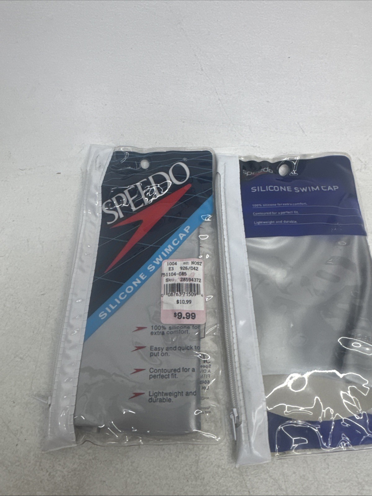 2-Speedo Swim Cap Silver Adult Unisex 100 % Silicone Competition Swimming