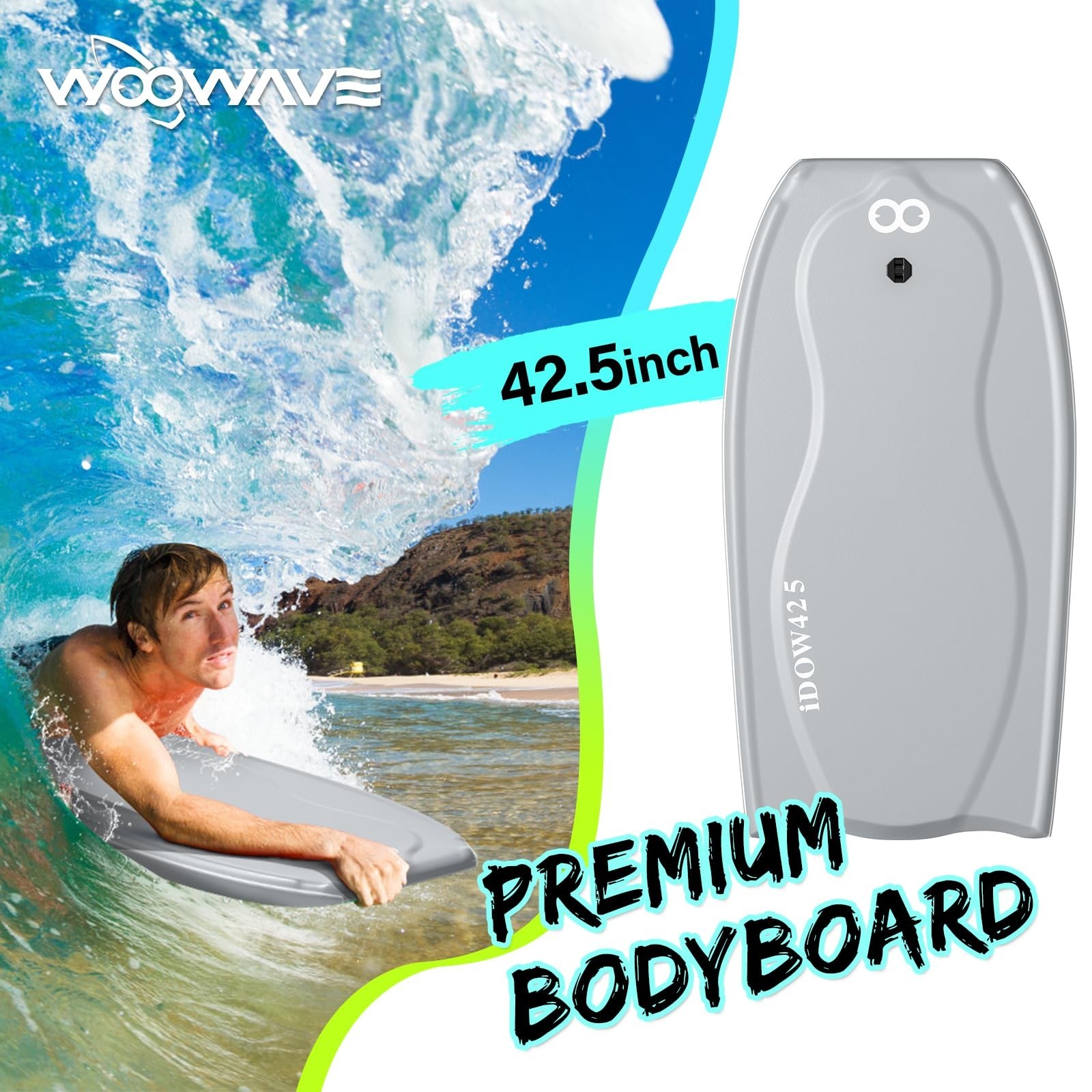 WOOWAVE Bodyboard 42.5-inch Body Board with PE Core,IXPE Surface,HDPE Slick B…