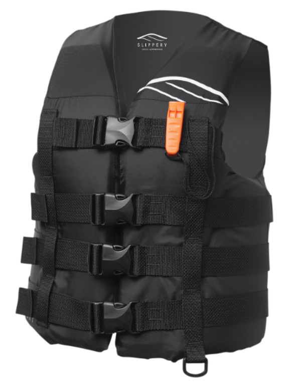 SLIPPERY HYDRO NYLON LIFE VEST PRESERVER WHISTLE USCGA TYPE 3 PFD BLACK 4X-LARGE