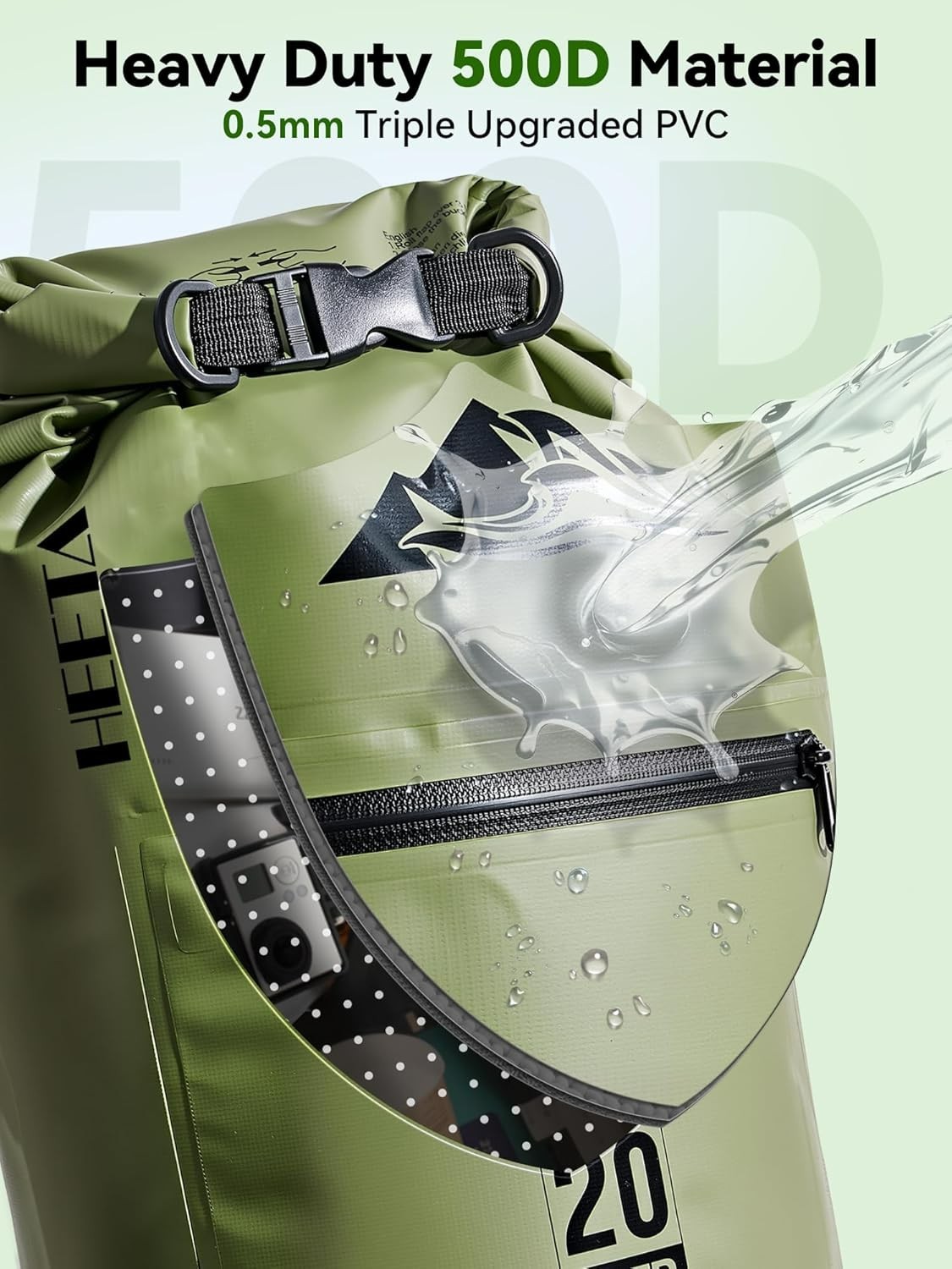 Versatile 10L Waterproof Dry Storage Bag with Zippered Pocket for Adventurers
