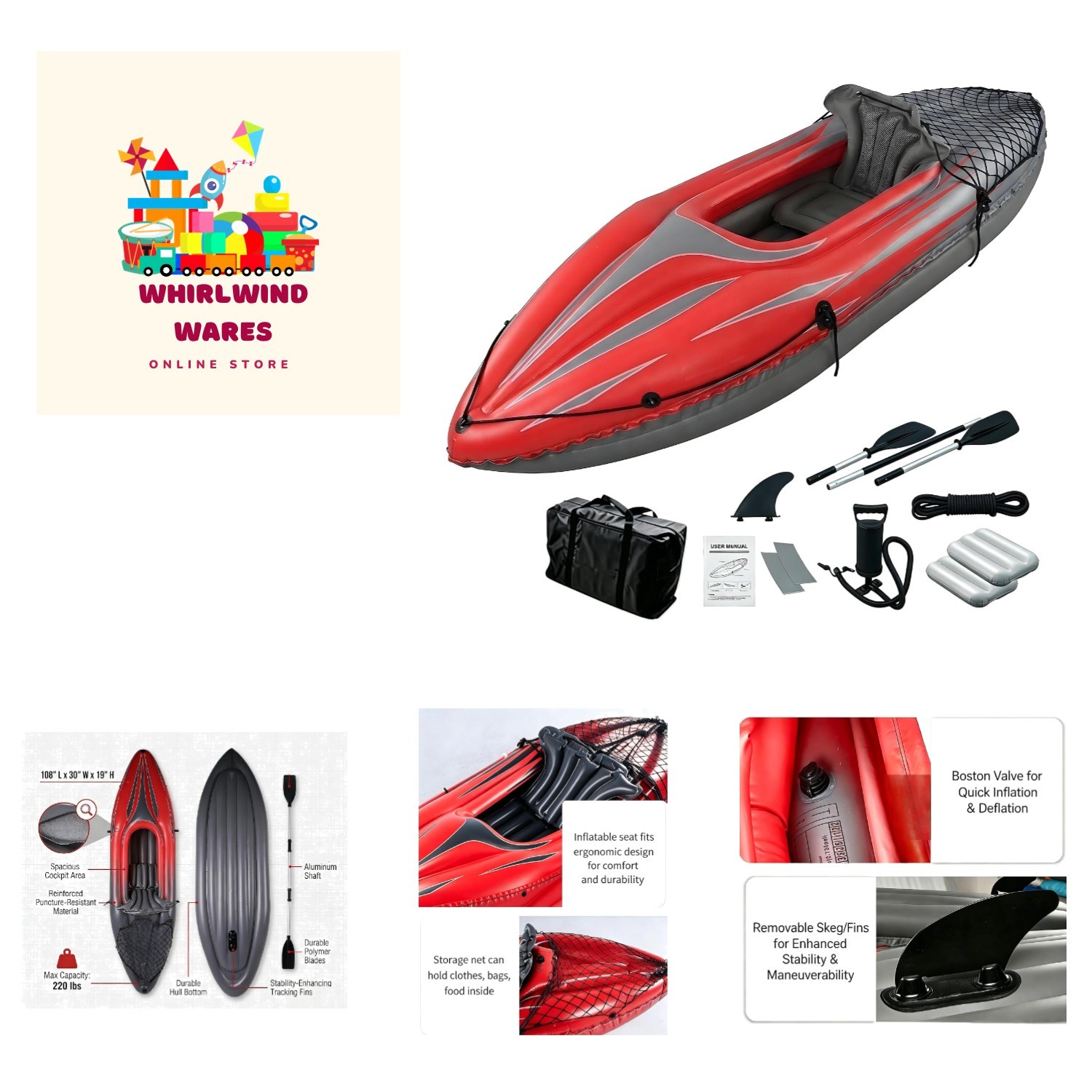 Compact 9 ft Inflatable Kayak with High Output Pump & Aluminum Oars – 15 lbs