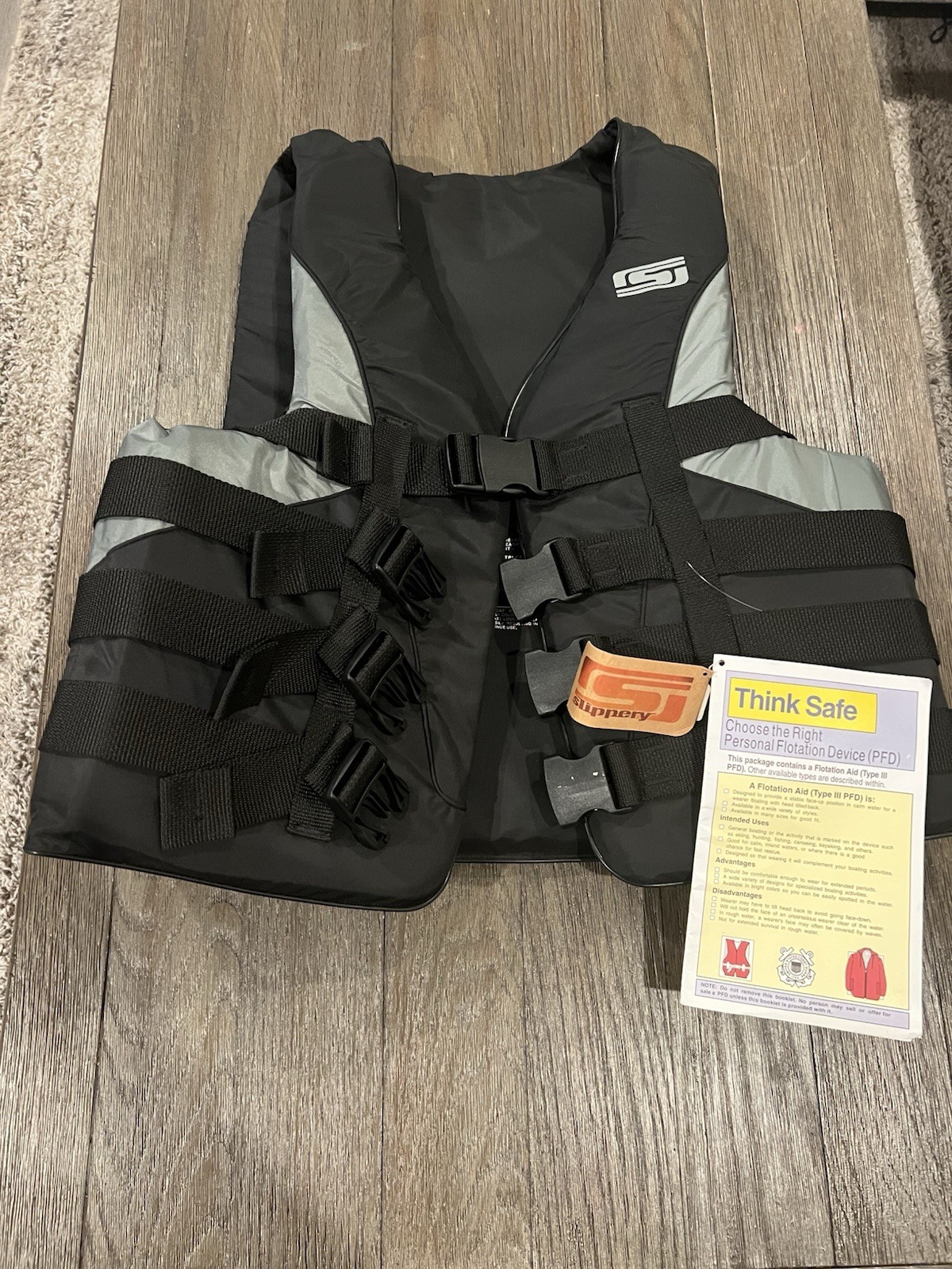 Slippery Life Vest Gray/Black Adult Size XL Brand New With Tags