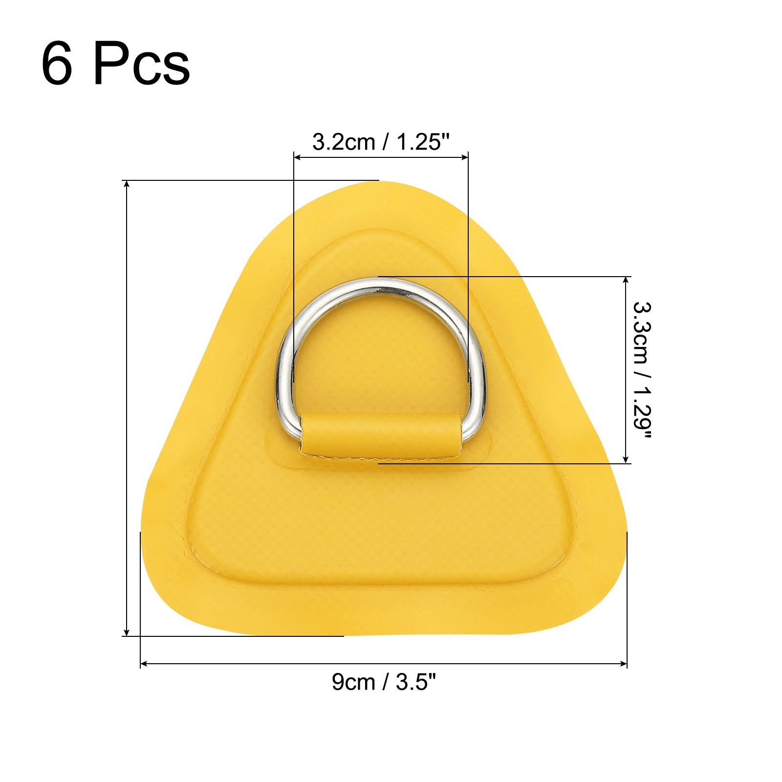 6 Pcs 3.5″ Paddle Board D Rings, Stainless Steel D-Ring PVC Patch, Yellow