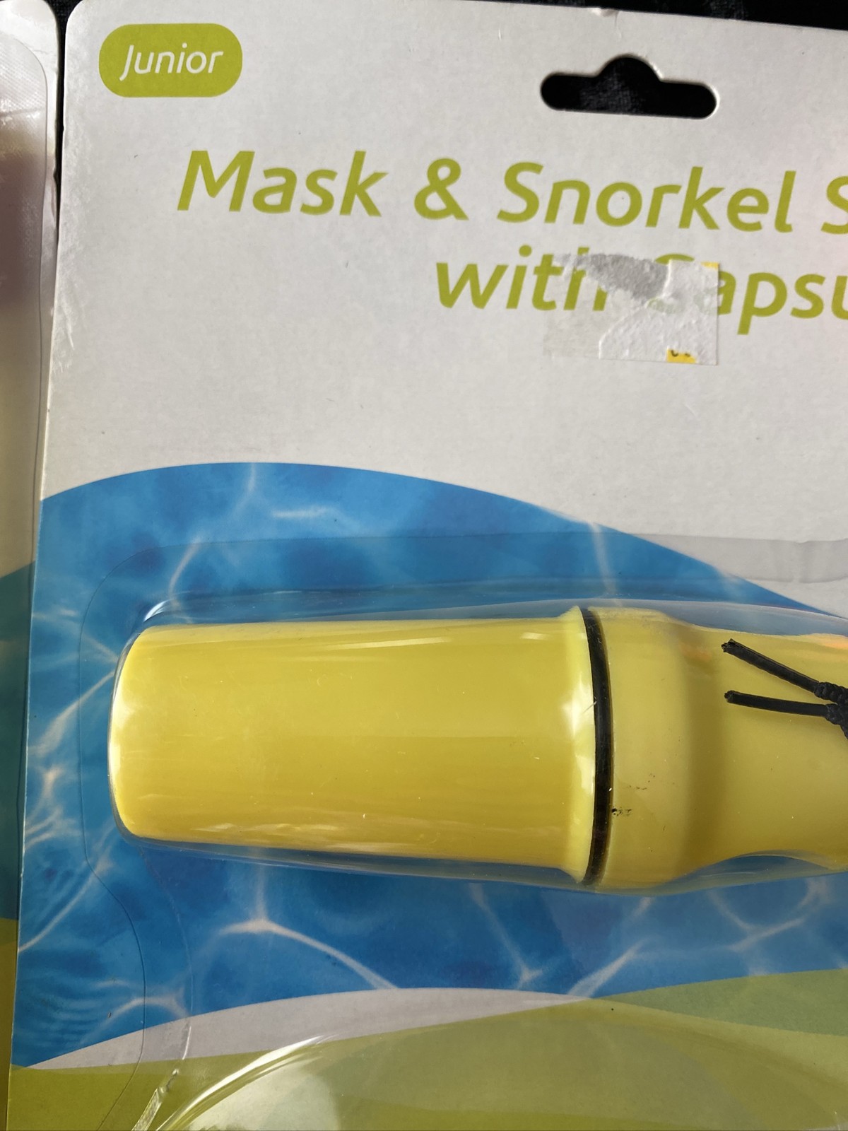 Pair Clearwater Junior Mask 5.5”w Snorkel 13.5” Set Capsule Yellow Kids Swimming