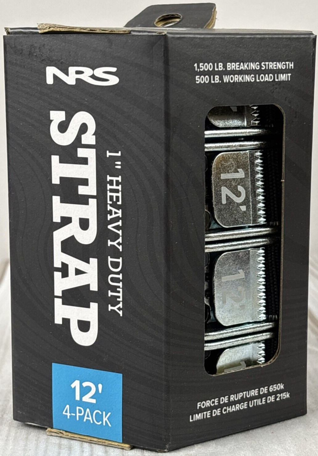 NRS 4-pack 12ft (12′) 1″ Heavy Duty Tie-Down Straps 500lbs Load Limit; Black