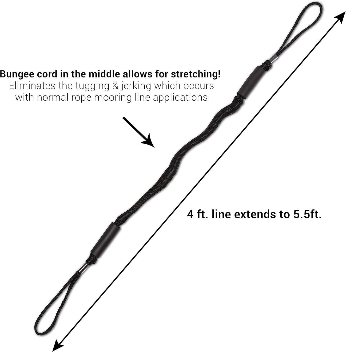 Bungee Dock Line 2-Pack-4ft, Adjustable No-Jerk Boat & Kayak Ties, Mooring R…