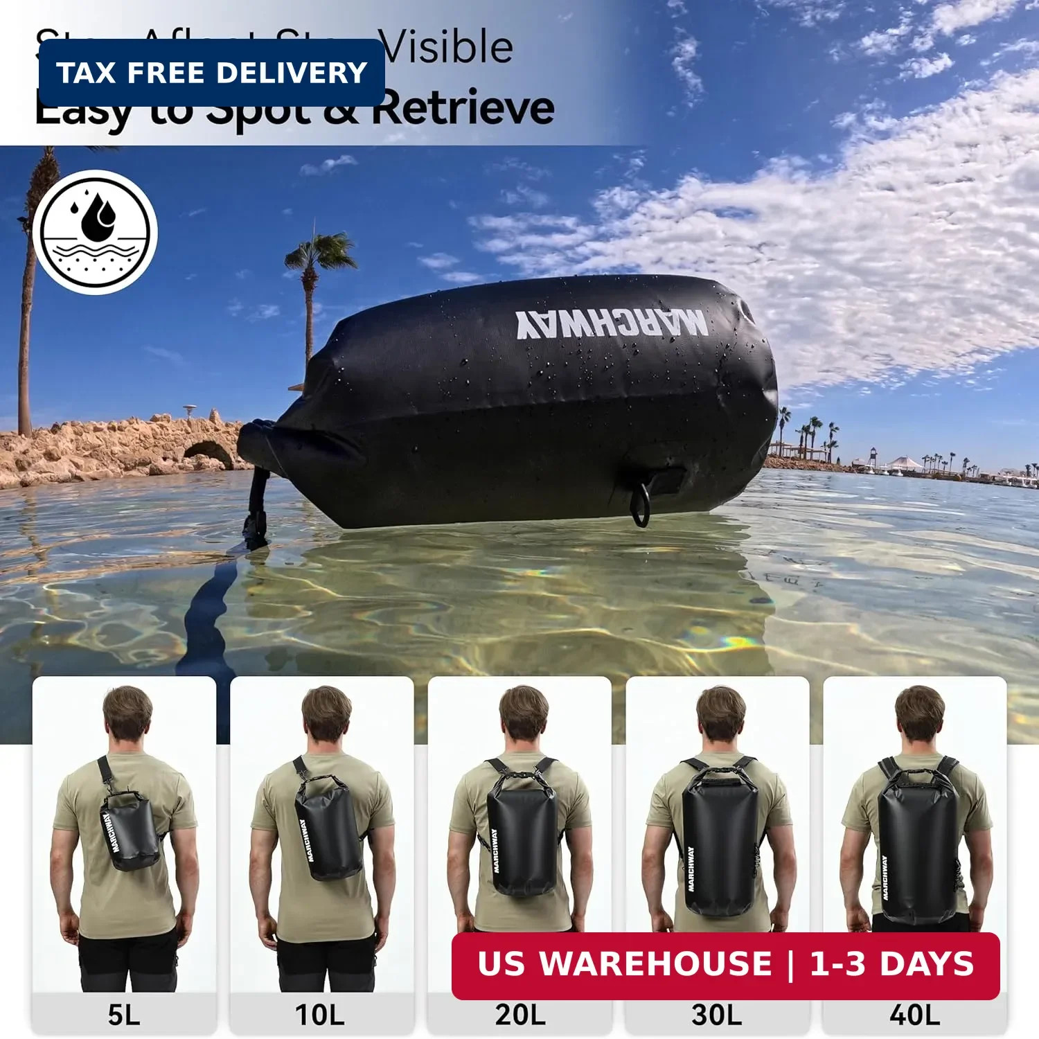 MARCHWAY Floating Waterproof Dry Bag Backpack 5L/10L/20L/30L/40L, Roll Top Sack