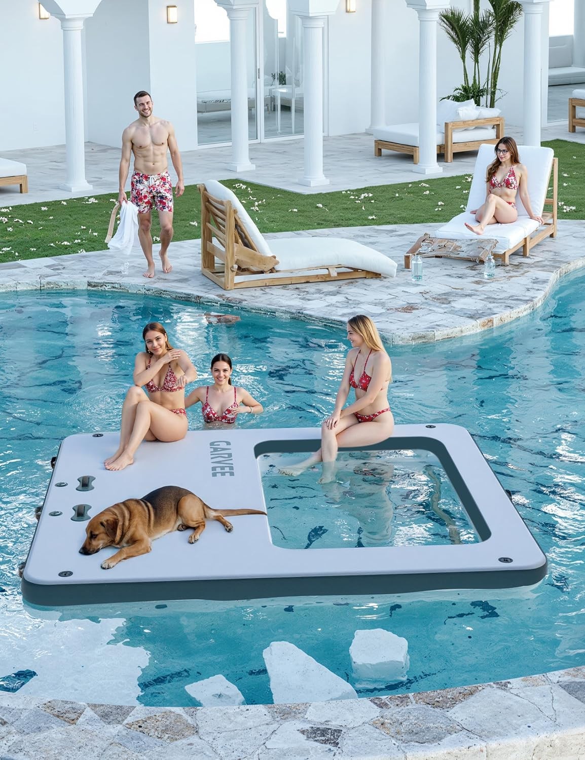 10x10FT Inflatable Floating Dock Floating Water Dock Raft Platform Mat w/Ladder