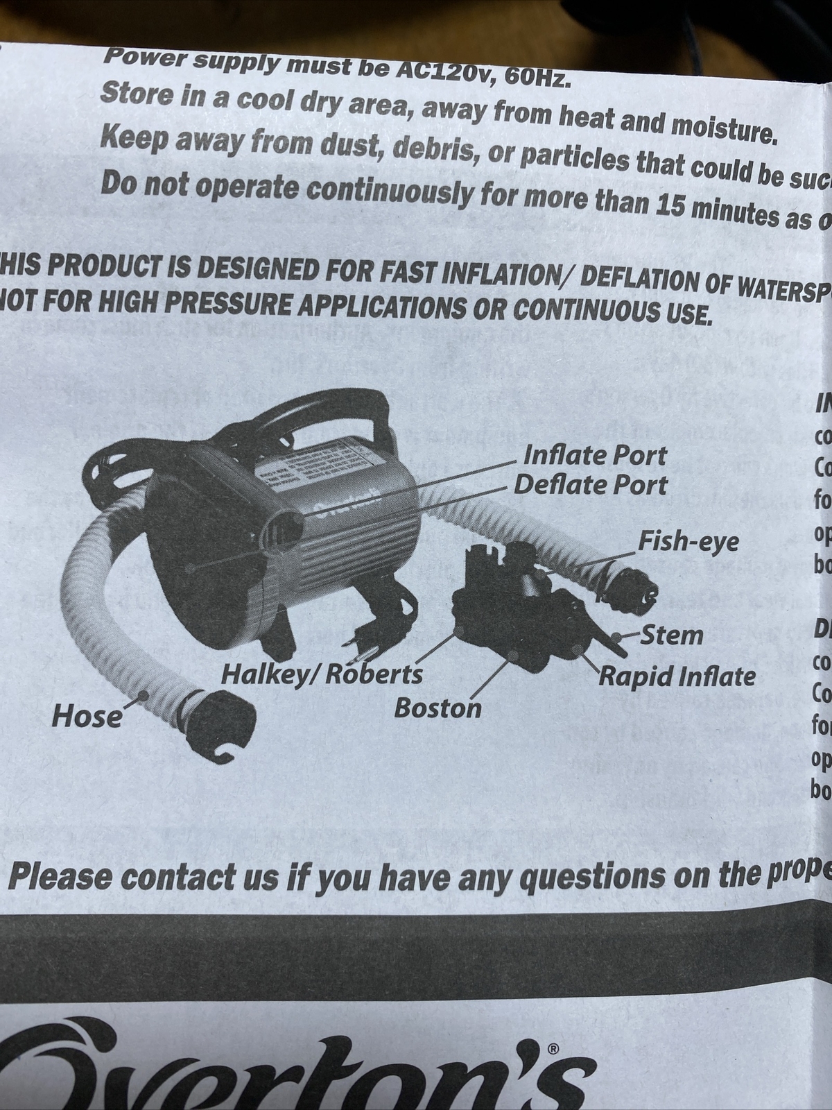 OVERTONS High Pressure PUMP Inflator & Deflator 110v MARINE AUTO BOAT