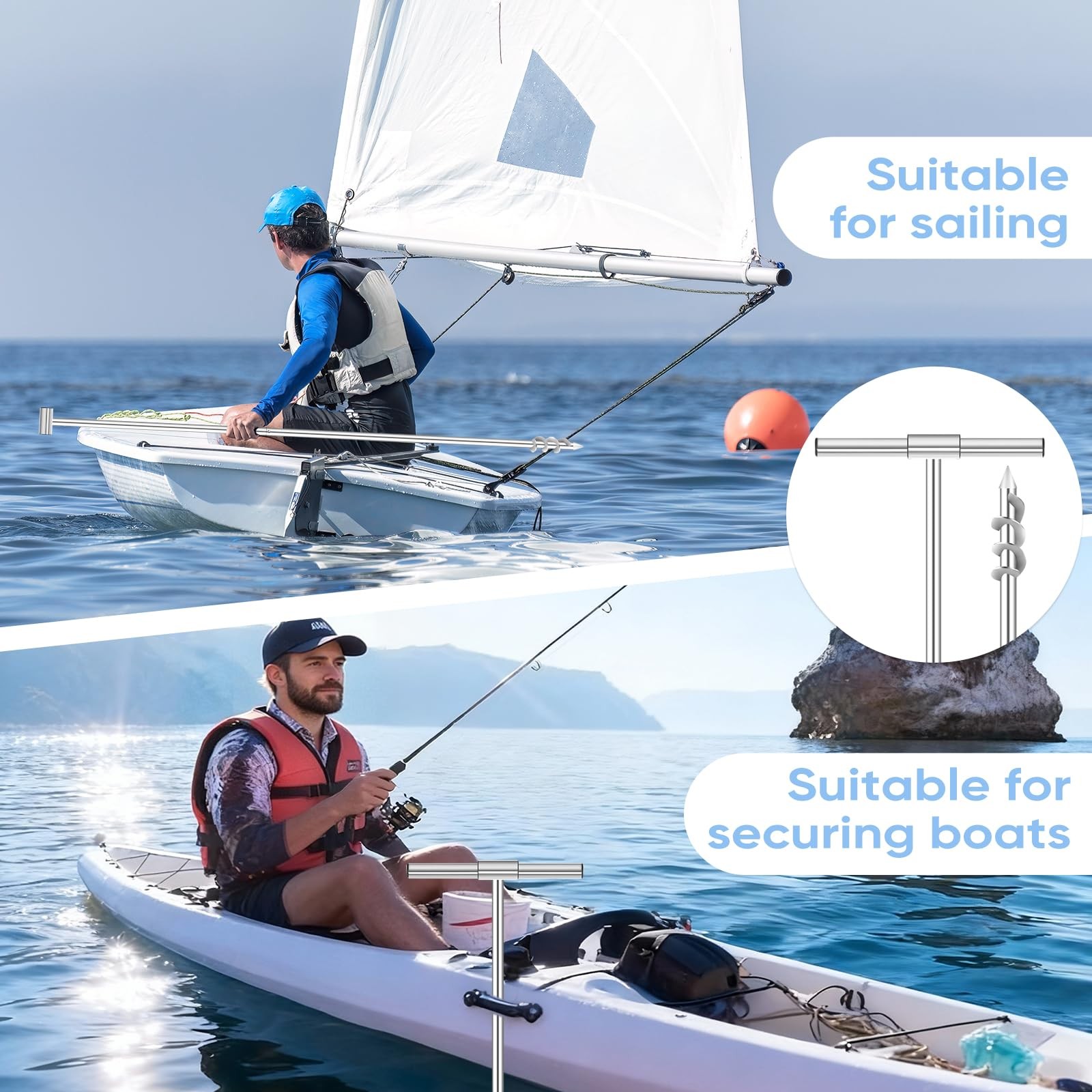 9.8FT Shallow Water Anchor, Portable Stainless Boat Anchor Pole, Quick-Lock B…