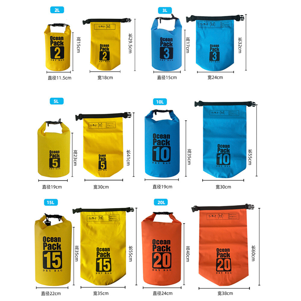 Outdoor waterproof dry bag 2L 3L 5L 10L 20L PVC for swimming hiking beach diving