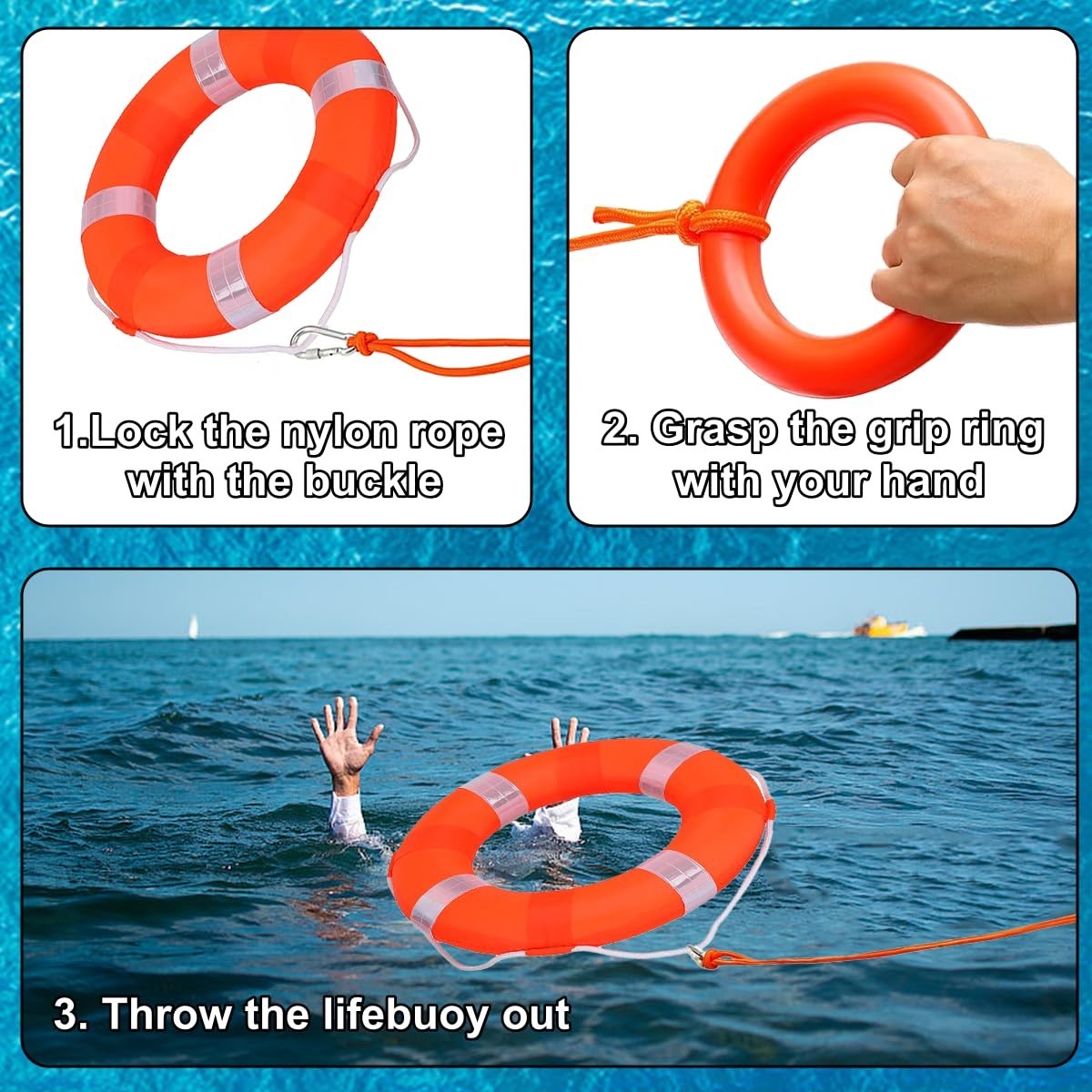 20″ Life Preserver Ring & 98.4FT Floating Lifesaving Rope, Pool Safety Buoy, Thr
