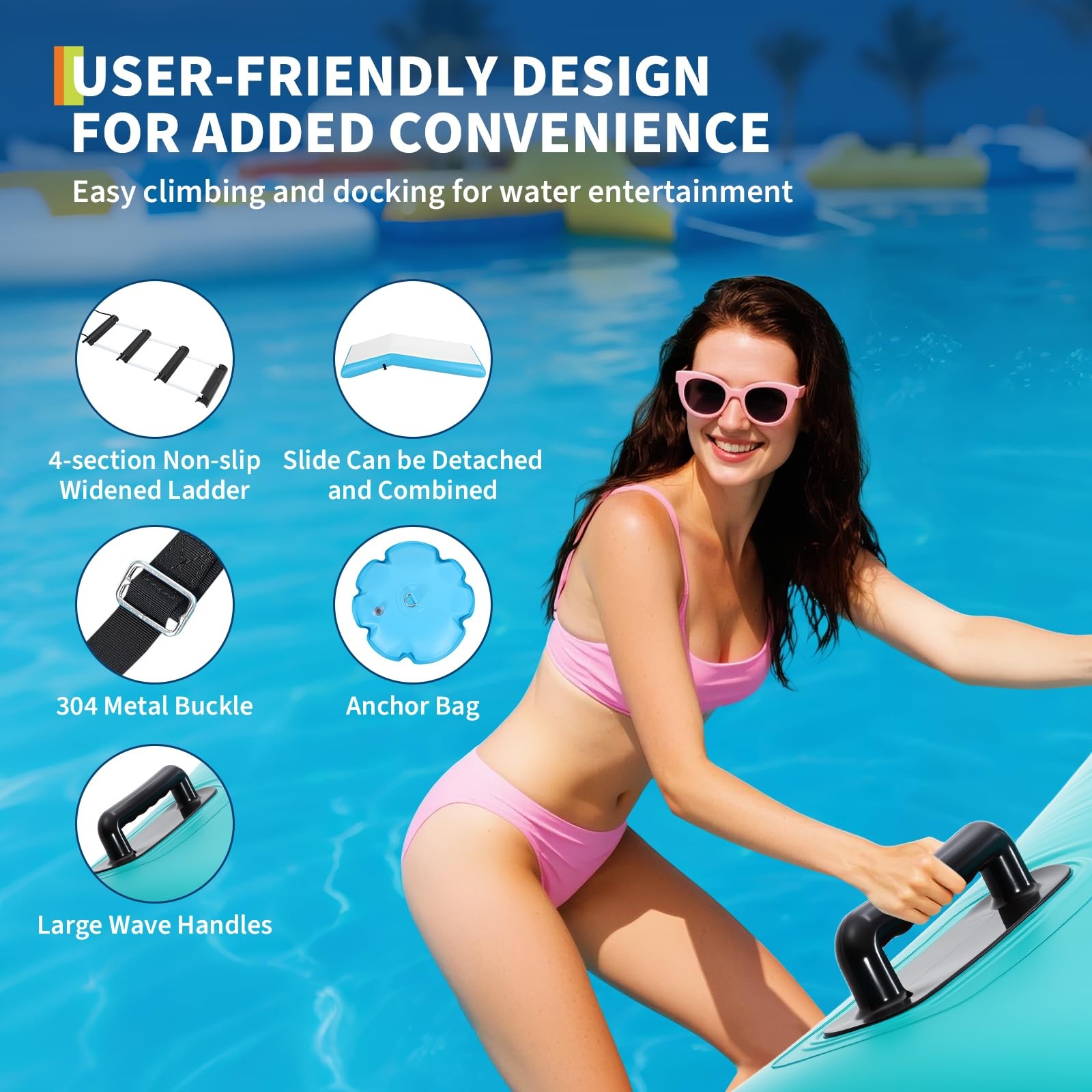 10FT Inflatable Water Trampoline with Ladder Pump Anchor Kit for Lake and Pool