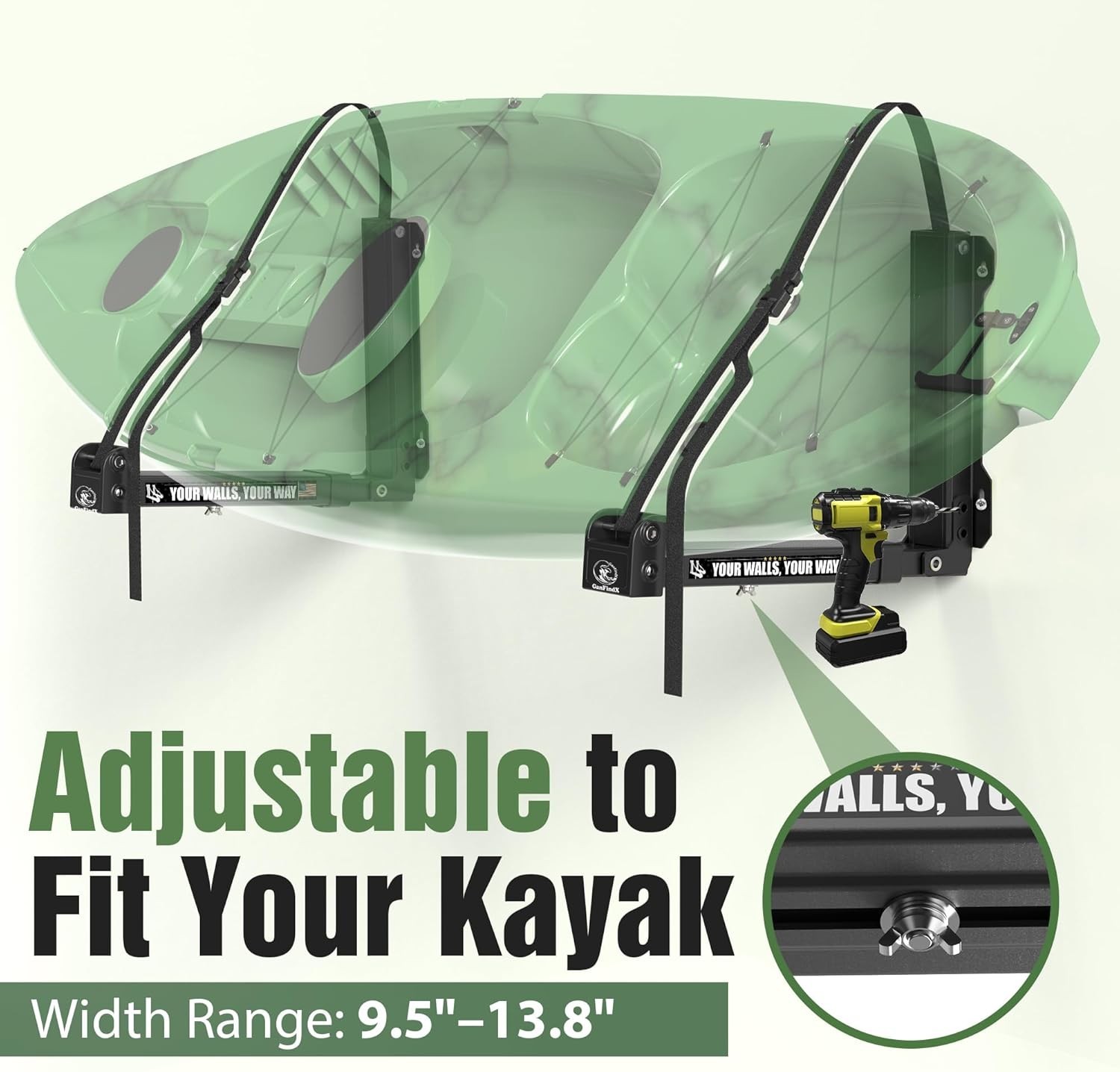 2PCS Foldable Kayak Wall Mount Rack 11.8-17″ Heavy Duty for Canoe SUP
