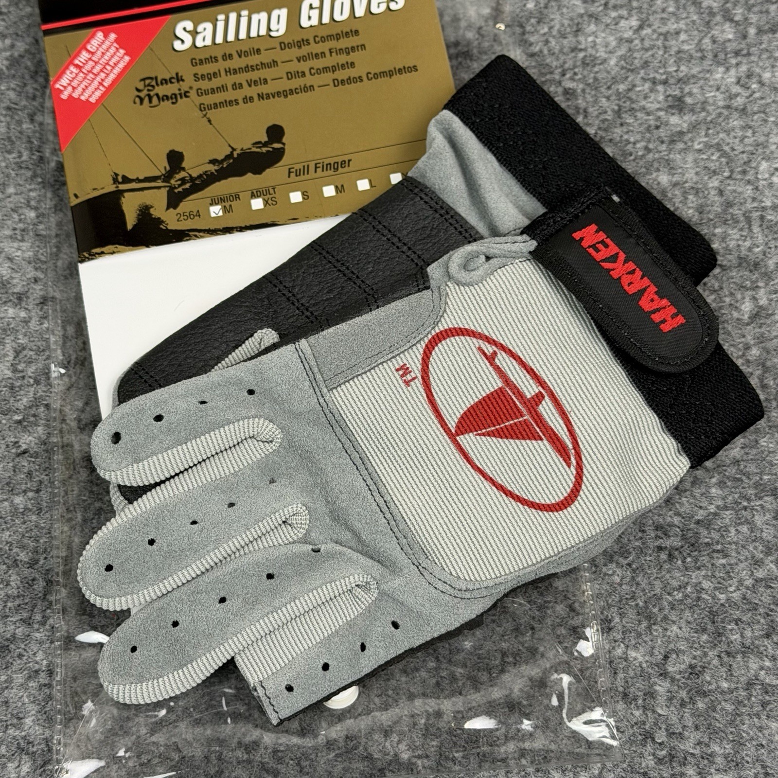 Harken Sailing Gloves Full Finger Black Magic Junior M 2564 Racing Grip NWT