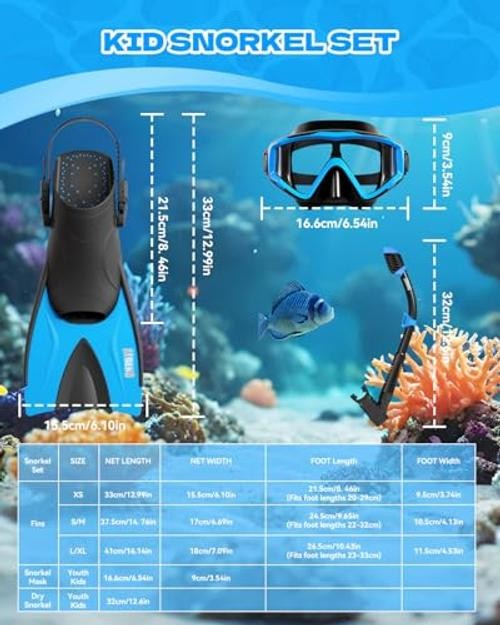 Snorkeling Gear for Kids Youth – 4-in-1 Snorkel Set with Anti X-Small Black