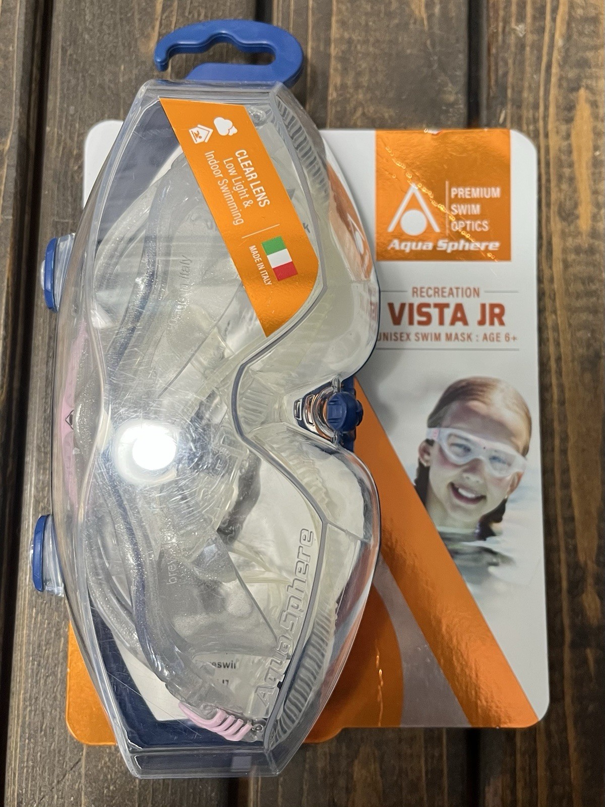 Aqua Sphere Vista Jr. Junior Kids 6+ Swim Mask, Unisex Pink & Clear w/Clear Lens